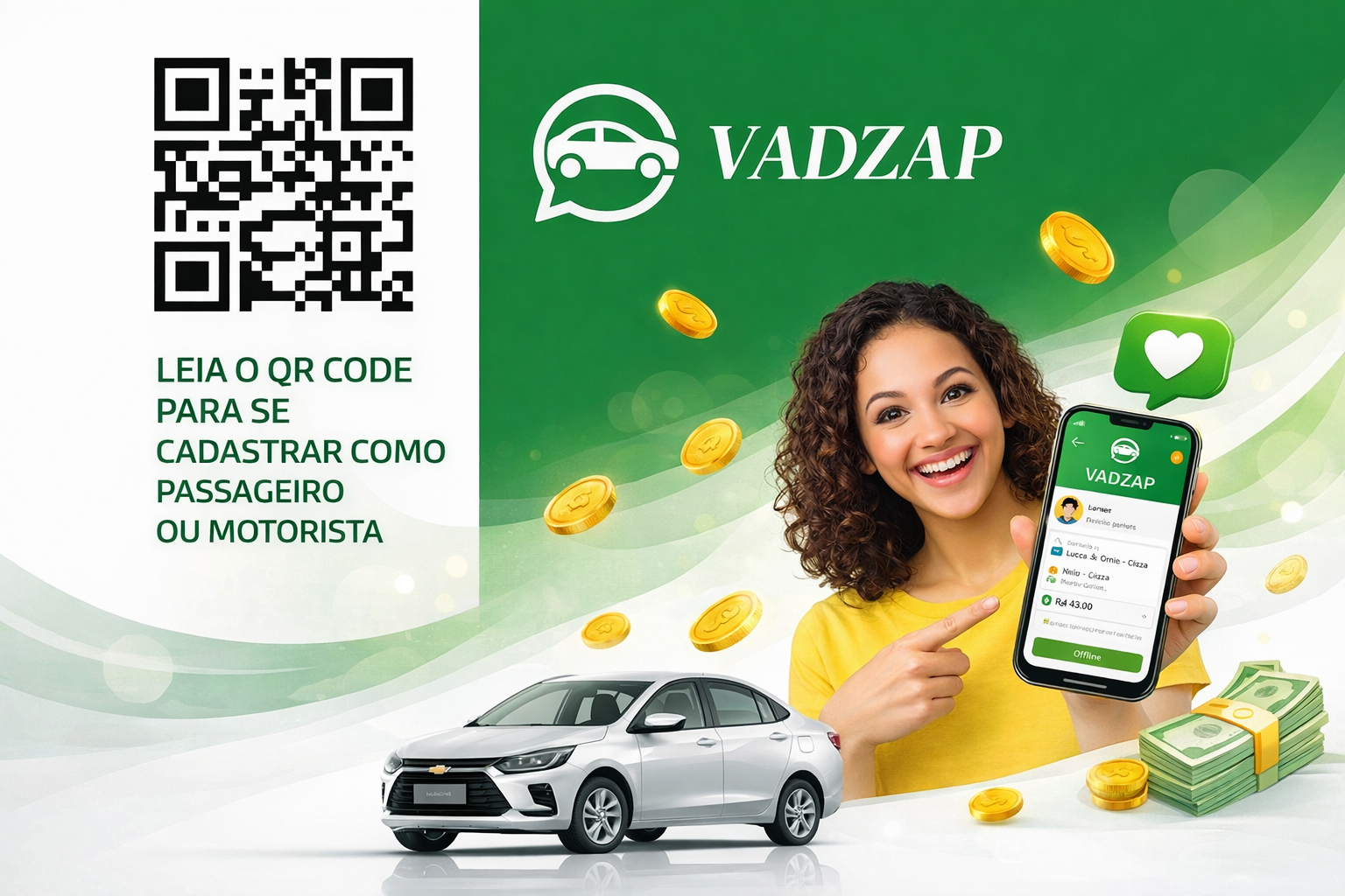 Leia o QR Code para se cadastrar como passageiro ou motorista